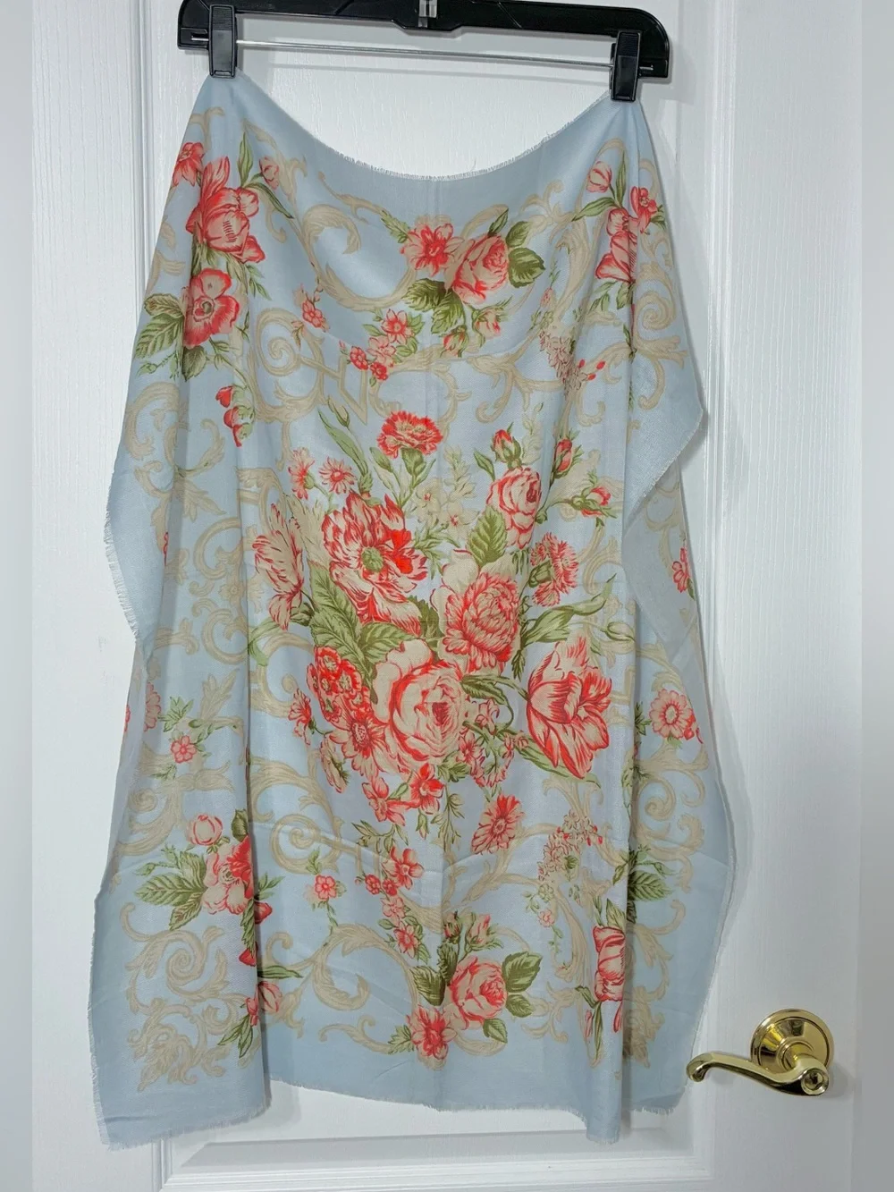 Vintage Glentex Japan Made Floral Baroque Fringed Edge Acrylic Scarf 30” Square